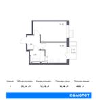 Планировка 1-комнатной квартиры, 35,04 м2