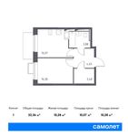 Планировка 1-комнатной квартиры, 32,36 м2