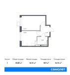 Планировка 1-комнатной квартиры, 33,82 м2