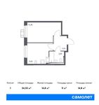 Планировка 1-комнатной квартиры, 34,33 м2