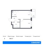 Планировка 2-комнатной квартиры, 34,5 м2