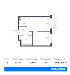 Планировка 2-комнатной квартиры, 34,5 м2