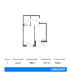 Планировка 1-комнатной квартиры, 34,47 м2