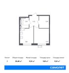 Планировка 1-комнатной квартиры, 35,48 м2