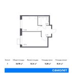 Планировка 1-комнатной квартиры, 34,98 м2
