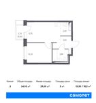 Планировка 2-комнатной квартиры, 34,92 м2
