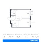 Планировка 2-комнатной квартиры, 33,91 м2