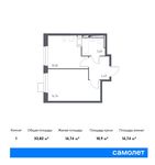 Планировка 1-комнатной квартиры, 33,82 м2