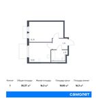 Планировка 1-комнатной квартиры, 35,37 м2