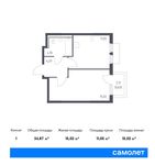 Планировка 1-комнатной квартиры, 34,87 м2
