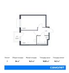 Планировка 1-комнатной квартиры, 36 м2