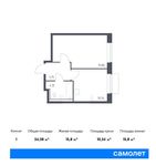 Планировка 1-комнатной квартиры, 34,38 м2