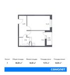 Планировка 1-комнатной квартиры, 36,04 м2