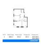 Планировка 4-комнатной квартиры, 68,53 м2