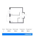 Планировка 1-комнатной квартиры, 34,98 м2