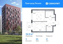 Планировка 1-комнатной квартиры, 32,84 м2