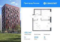 Планировка 1-комнатной квартиры, 43,1 м2