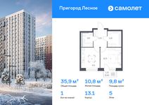 Планировка  1-комнатной квартиры, 35,9 м2