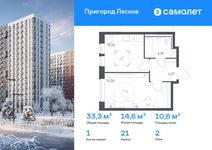 Планировка  1-комнатной квартиры, 33,29 м2