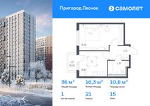 Планировка  1-комнатной квартиры, 36 м2