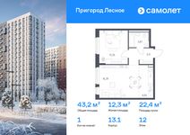 Планировка  1-комнатной квартиры, 43,2 м2