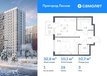 Планировка  1-комнатной квартиры, 32,84 м2