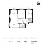 Планировка 3-комнатной квартиры, 73,9 м2