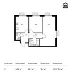 Планировка 2-комнатной квартиры, 64,2 м2