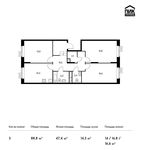 Планировка 3-комнатной квартиры, 88,8 м2