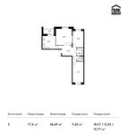 Планировка 3-комнатной квартиры, 77,5 м2