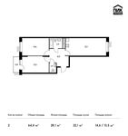 Планировка 2-комнатной квартиры, 64,4 м2