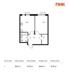 Планировка 1-комнатной квартиры, 43,9 м2
