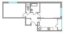 Планировка 2-комнатной квартиры, 56,37 м2