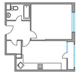 Планировка 1-комнатной квартиры, 42,85 м2
