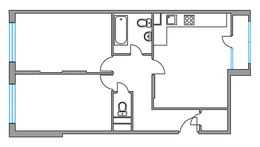 Планировка 2-комнатной квартиры, 66 м2