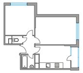 Планировка 2-комнатной квартиры, 44 м2