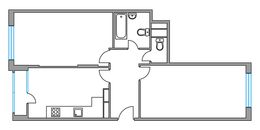 Планировка 2-комнатной квартиры, 61,2 м2