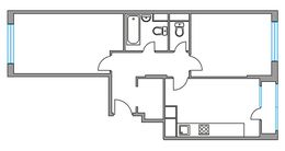 Планировка 2-комнатной квартиры, 56,8 м2