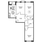 Планировка 3-комнатной квартиры, 132,7 м2