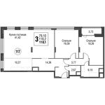 Планировка 3-комнатной квартиры, 118,5 м2