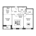 Планировка 3-комнатной квартиры, 98 м2