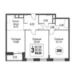 Планировка 3-комнатной квартиры, 97,2 м2