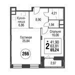 Планировка 2-комнатной квартиры, 68,6 м2