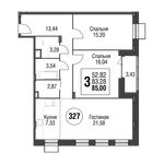 Планировка 3-комнатной квартиры, 87,8 м2