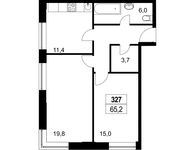 Планировка 2-комнатной квартиры, 64,7 м2