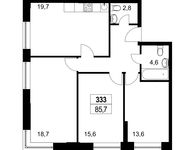 Планировка 3-комнатной квартиры, 85,1 м2