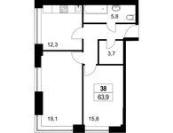 Планировка 2-комнатной квартиры, 63,6 м2