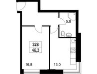 Планировка 1-комнатной квартиры, 46,2 м2