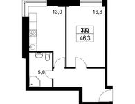Планировка 1-комнатной квартиры, 46,3 м2