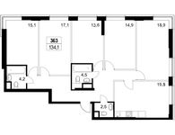 Планировка 5-комнатной квартиры, 135,2 м2